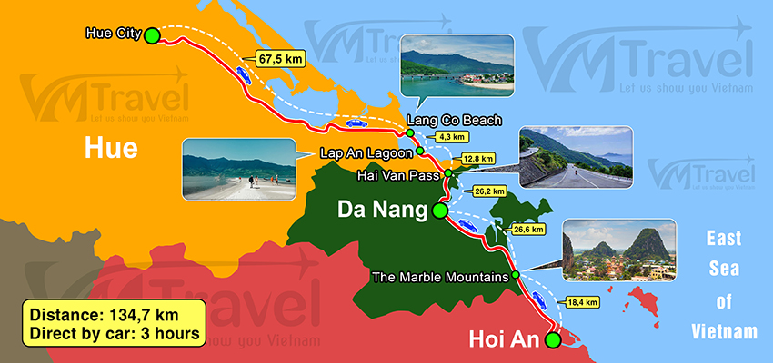 Map Hue da nang hoi an by car